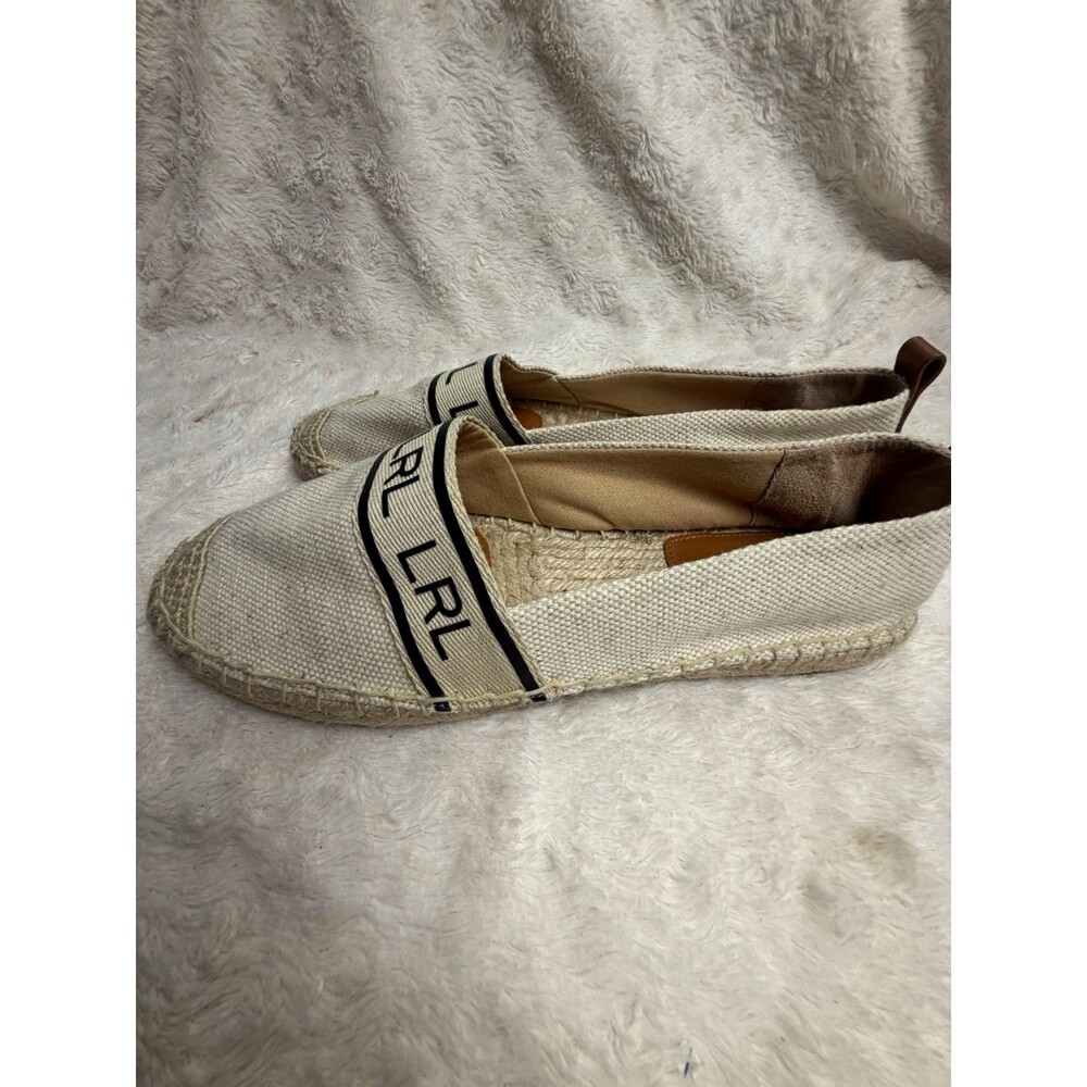 Lauren Ralph Lauren Slip On Espadrille Flats Beige Canvas Logo Women's US 9.5 M